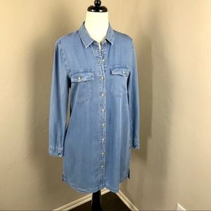 Mango Button Front Chambray Blue Shirtdress